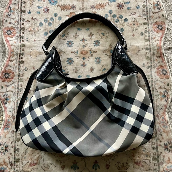 Burberry Handbags - Burberry Black and Gray Plaid Shoulder Bag